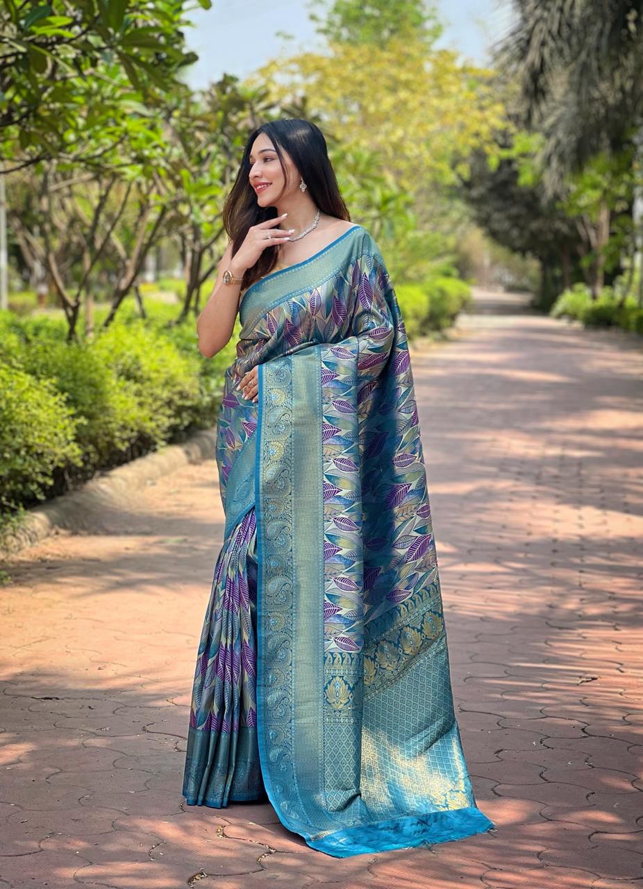 Women's Luxurious Pista Green & Pink Art Silk Saree with Intricate Leaf Weave & Broad Zari Border β Ideal for Festive & Wedding Occasions - Image 14